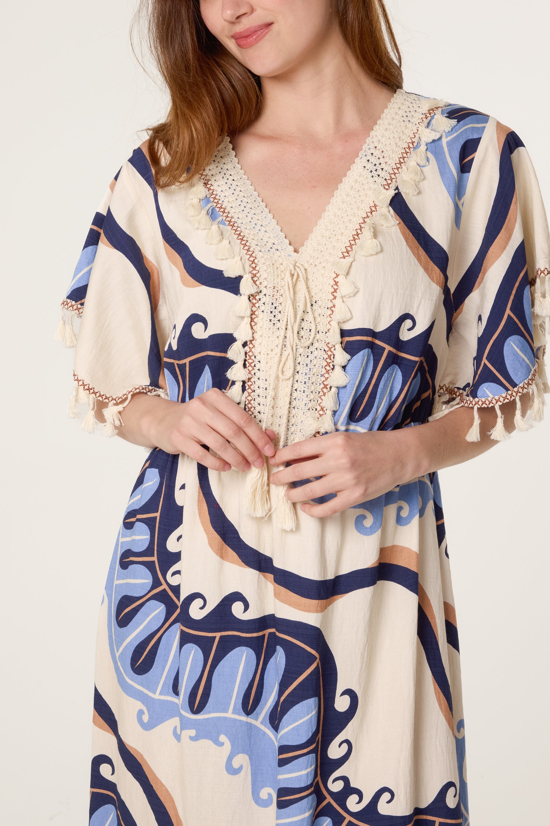 Swirl Print Tassel Maxi Dress
