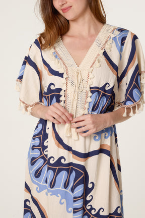 Swirl Print Tassel Maxi Dress