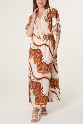 Swirl Print Tassel Maxi Dress