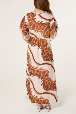 Swirl Print Tassel Maxi Dress