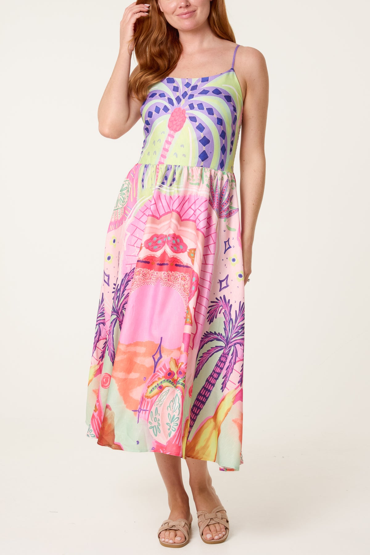 Sunset Scenic Print Cami Midi Dress