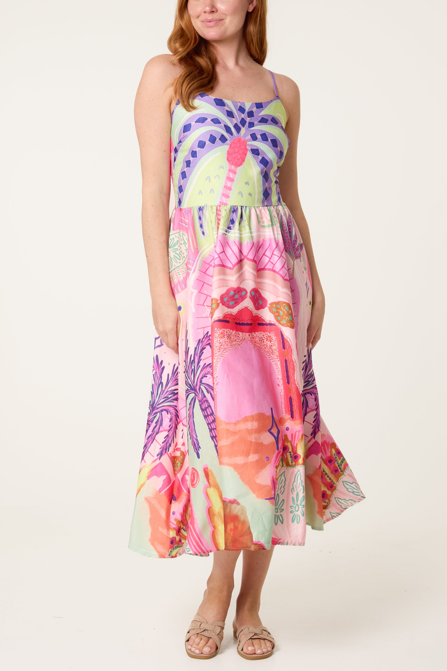 Sunset Scenic Print Cami Midi Dress