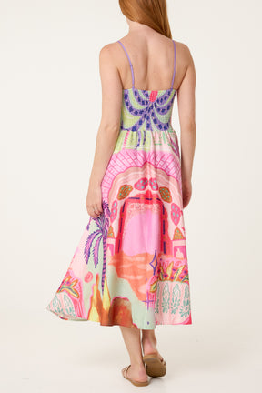 Sunset Scenic Print Cami Midi Dress