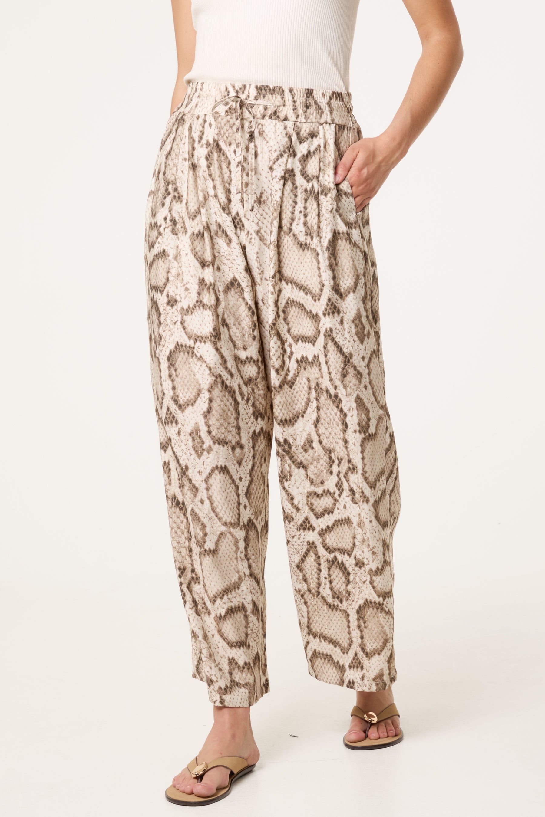 Snake Print With Metallic Detail Wide Leg Trousers