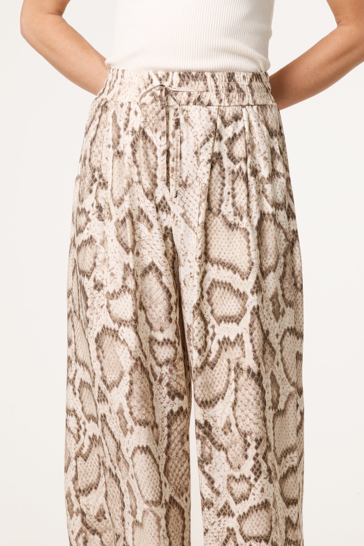 Snake Print With Metallic Detail Wide Leg Trousers