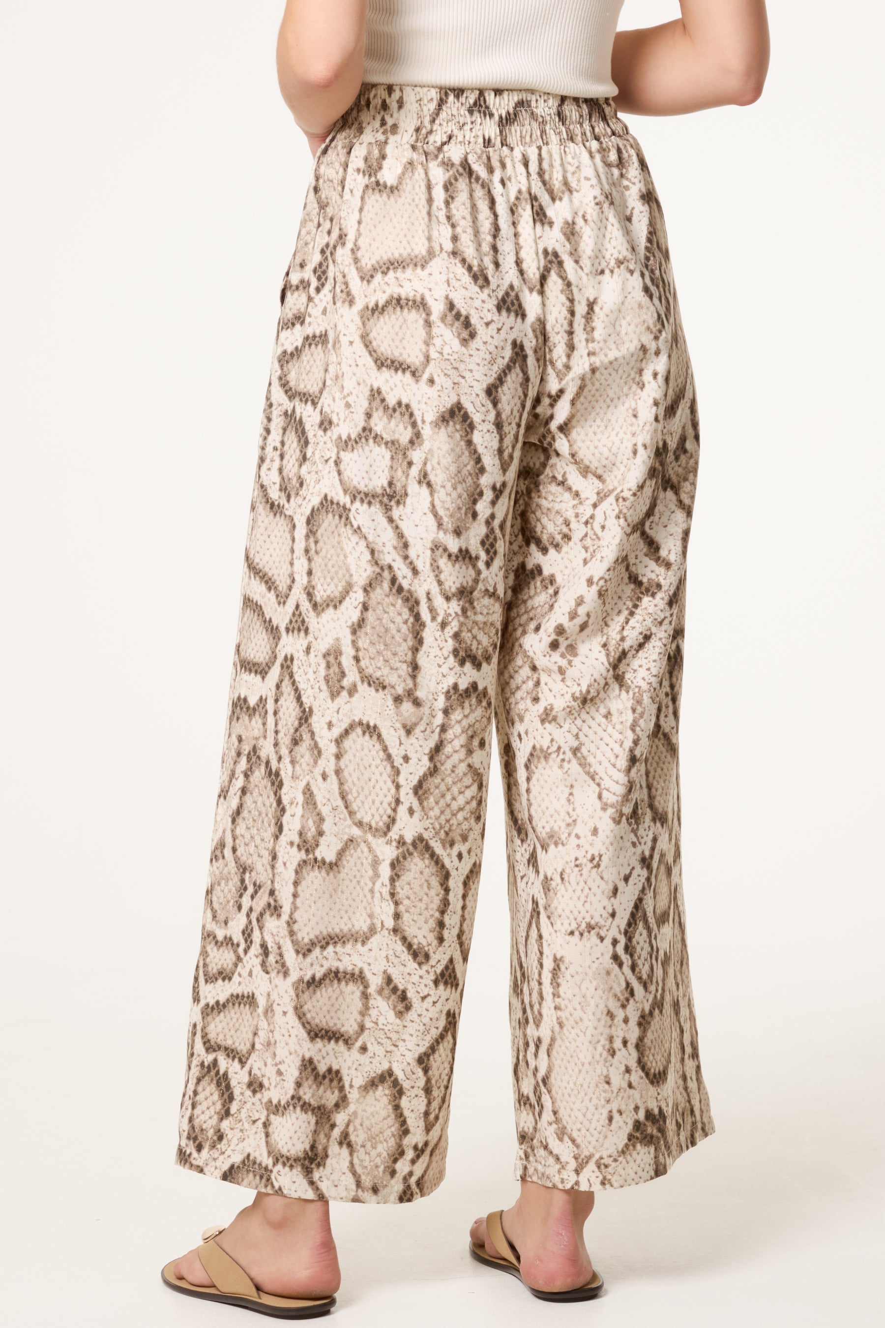 Snake Print With Metallic Detail Wide Leg Trousers