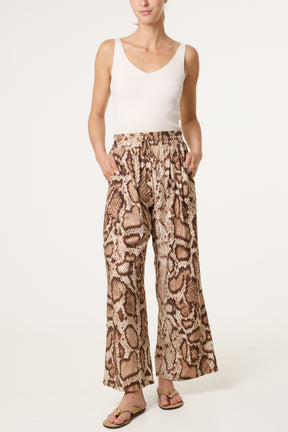 Snake Print With Metallic Detail Wide Leg Trousers