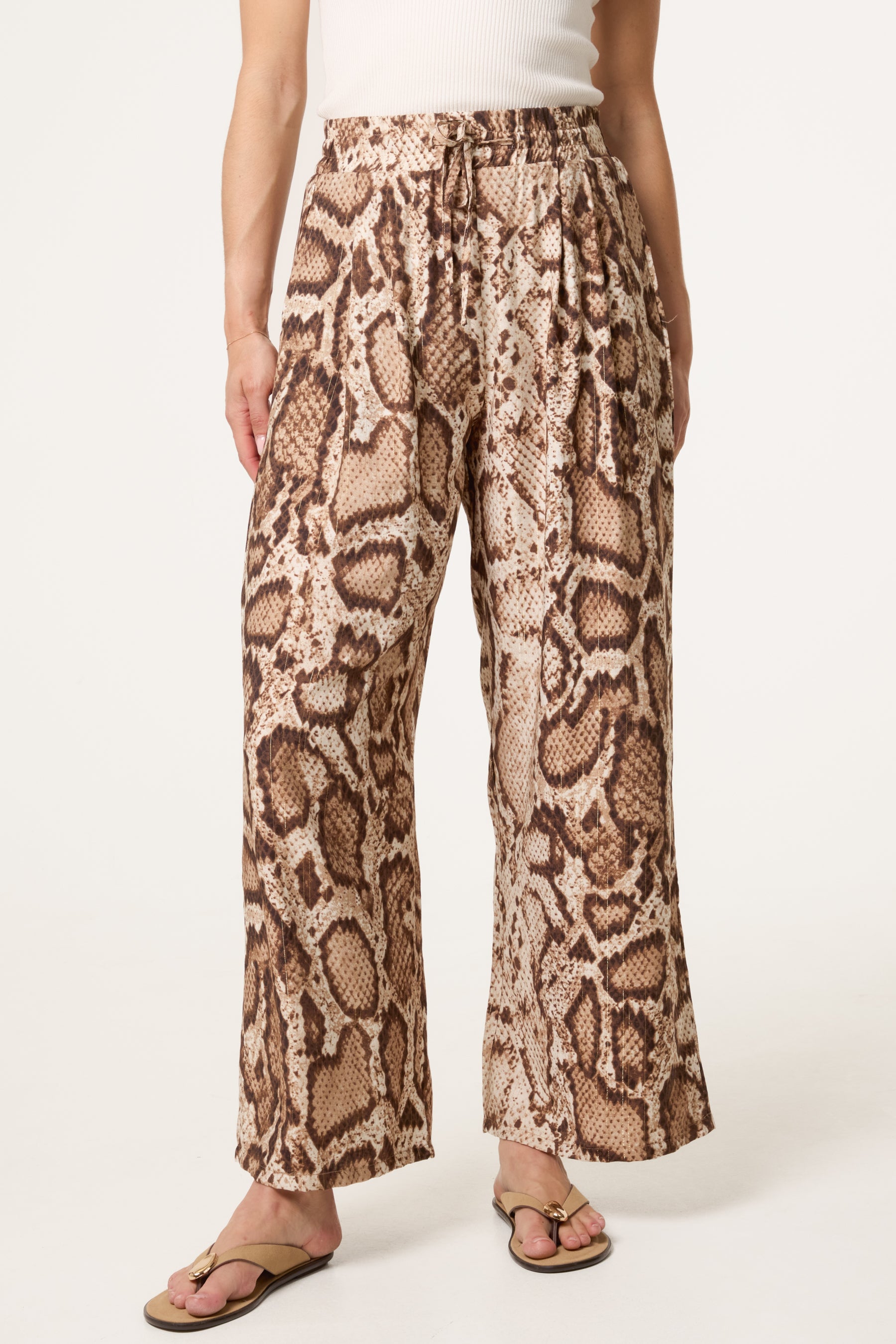 Snake Print With Metallic Detail Wide Leg Trousers