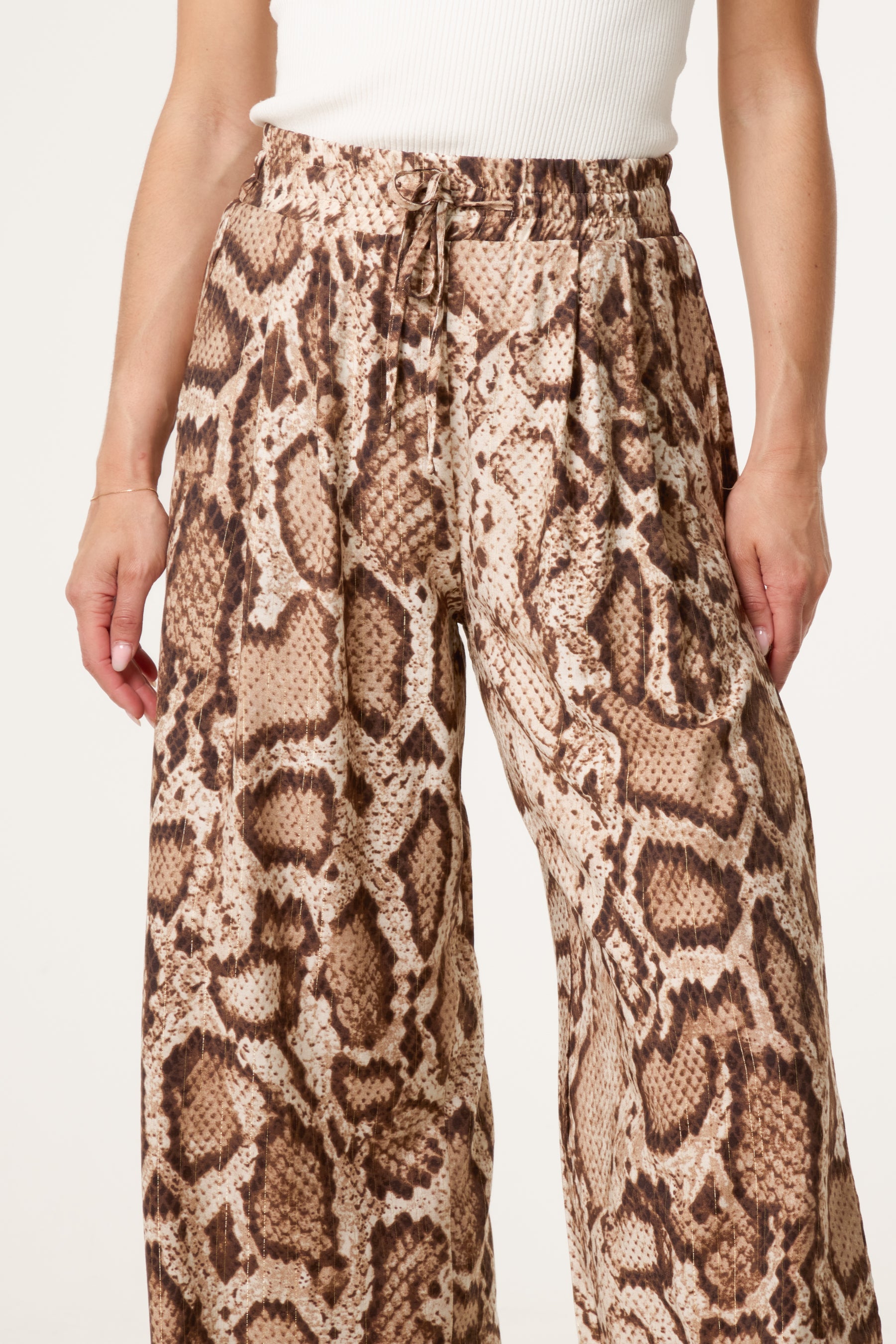 Snake Print With Metallic Detail Wide Leg Trousers