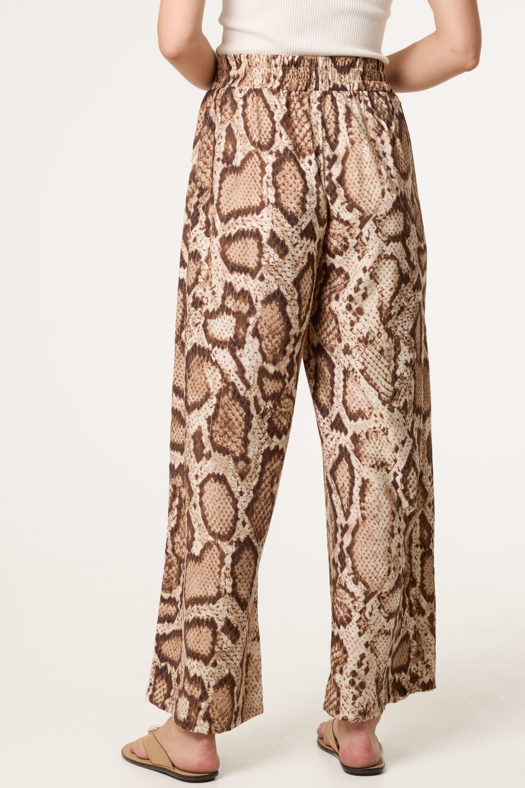 Snake Print With Metallic Detail Wide Leg Trousers