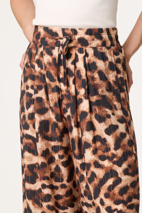 Metallic Stripes Leopard Print Wide Leg Trousers