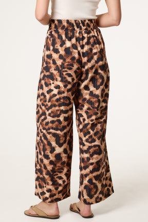 Metallic Stripes Leopard Print Wide Leg Trousers