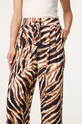 Tiger Print With Metallic Detail Drawstring Wide Leg Trousers