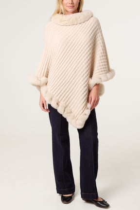 Faux Fur Trim Cosy Poncho