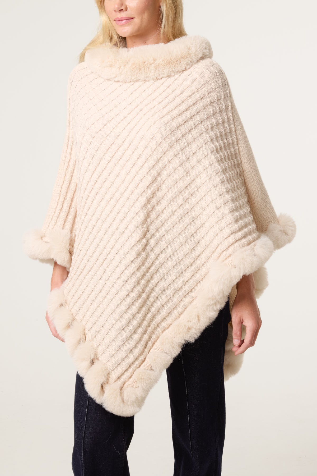 Faux Fur Trim Cosy Poncho