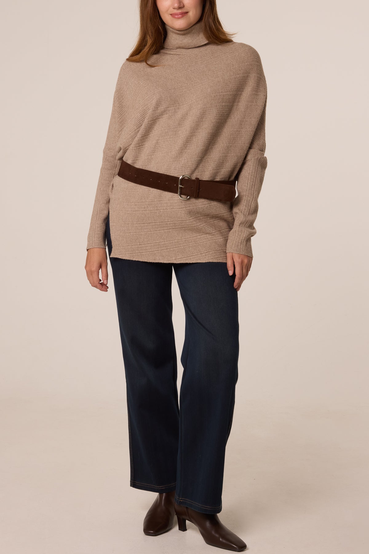 High Neck Belt Detail Knit Top