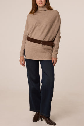 High Neck Belt Detail Knit Top