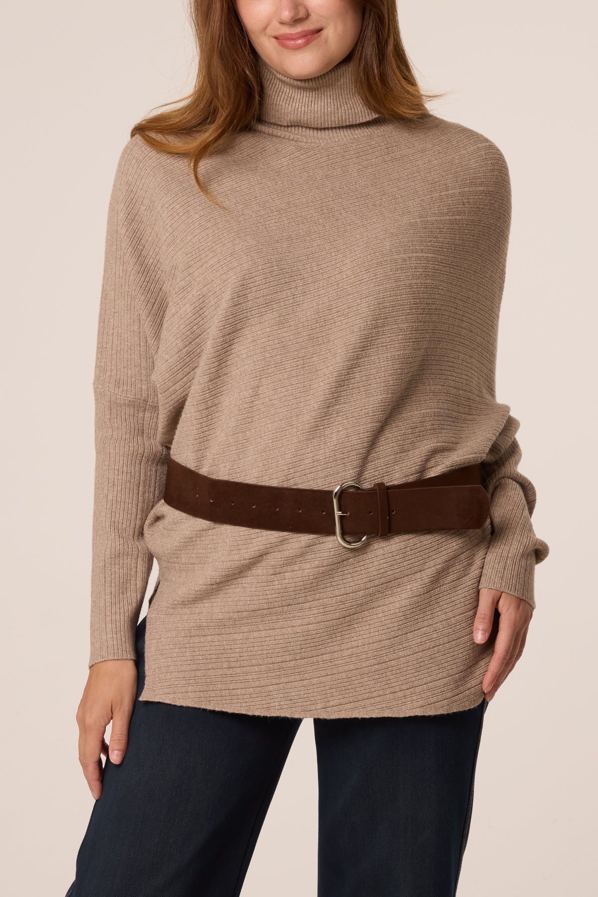 High Neck Belt Detail Knit Top