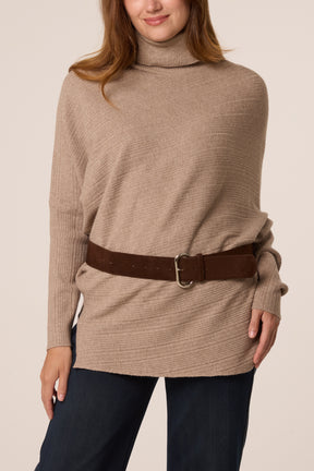 High Neck Belt Detail Knit Top