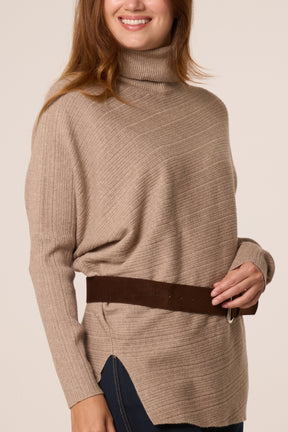 High Neck Belt Detail Knit Top