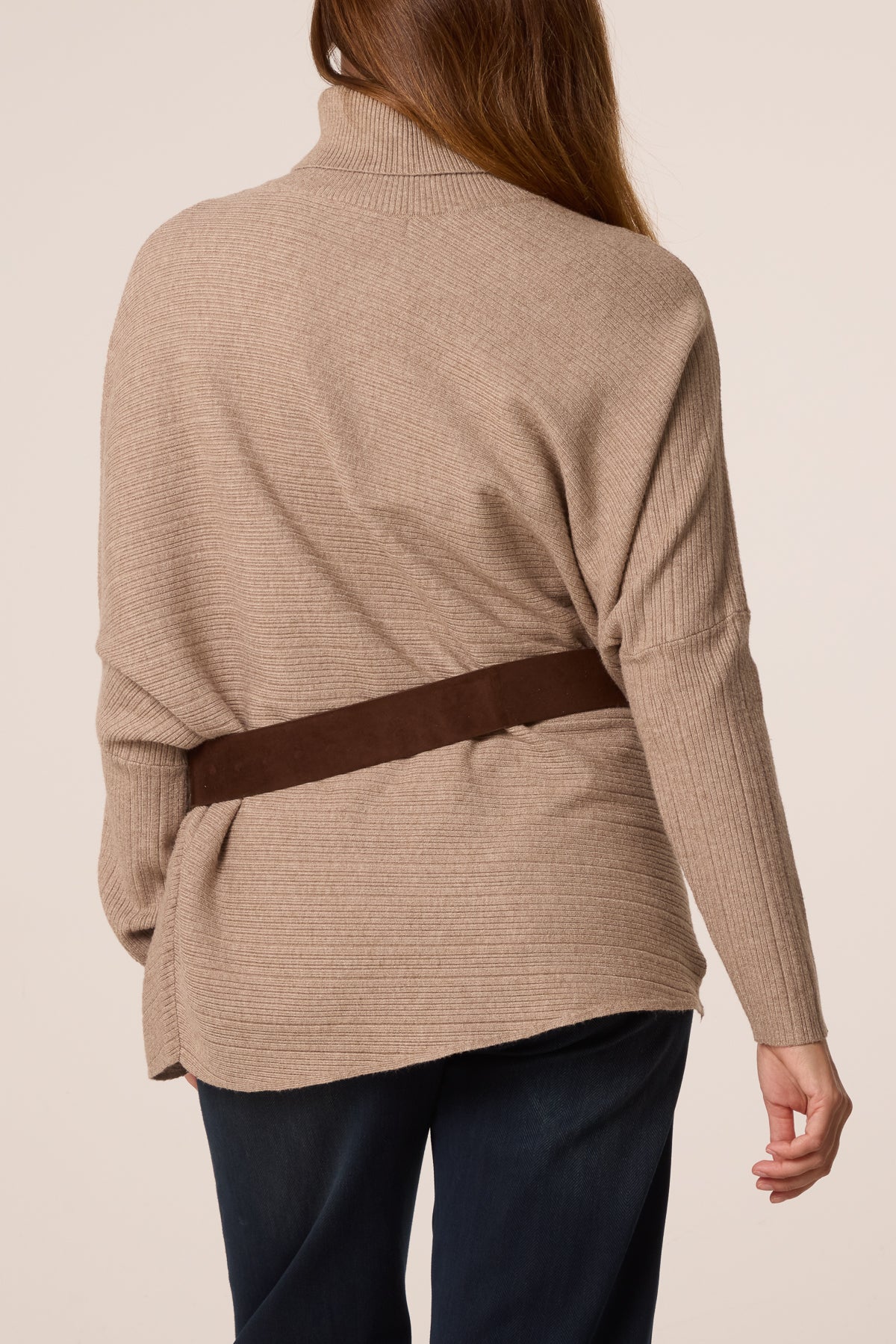 High Neck Belt Detail Knit Top