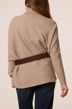 High Neck Belt Detail Knit Top