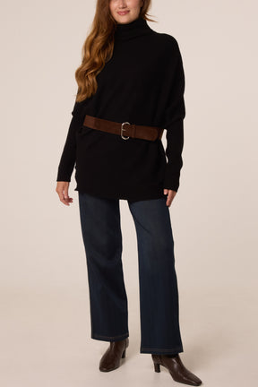 High Neck Belt Detail Knit Top