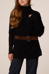 High Neck Belt Detail Knit Top