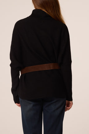 High Neck Belt Detail Knit Top