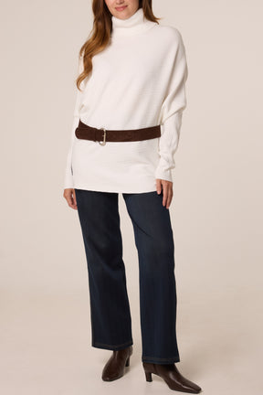 High Neck Belt Detail Knit Top