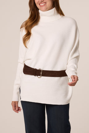 High Neck Belt Detail Knit Top