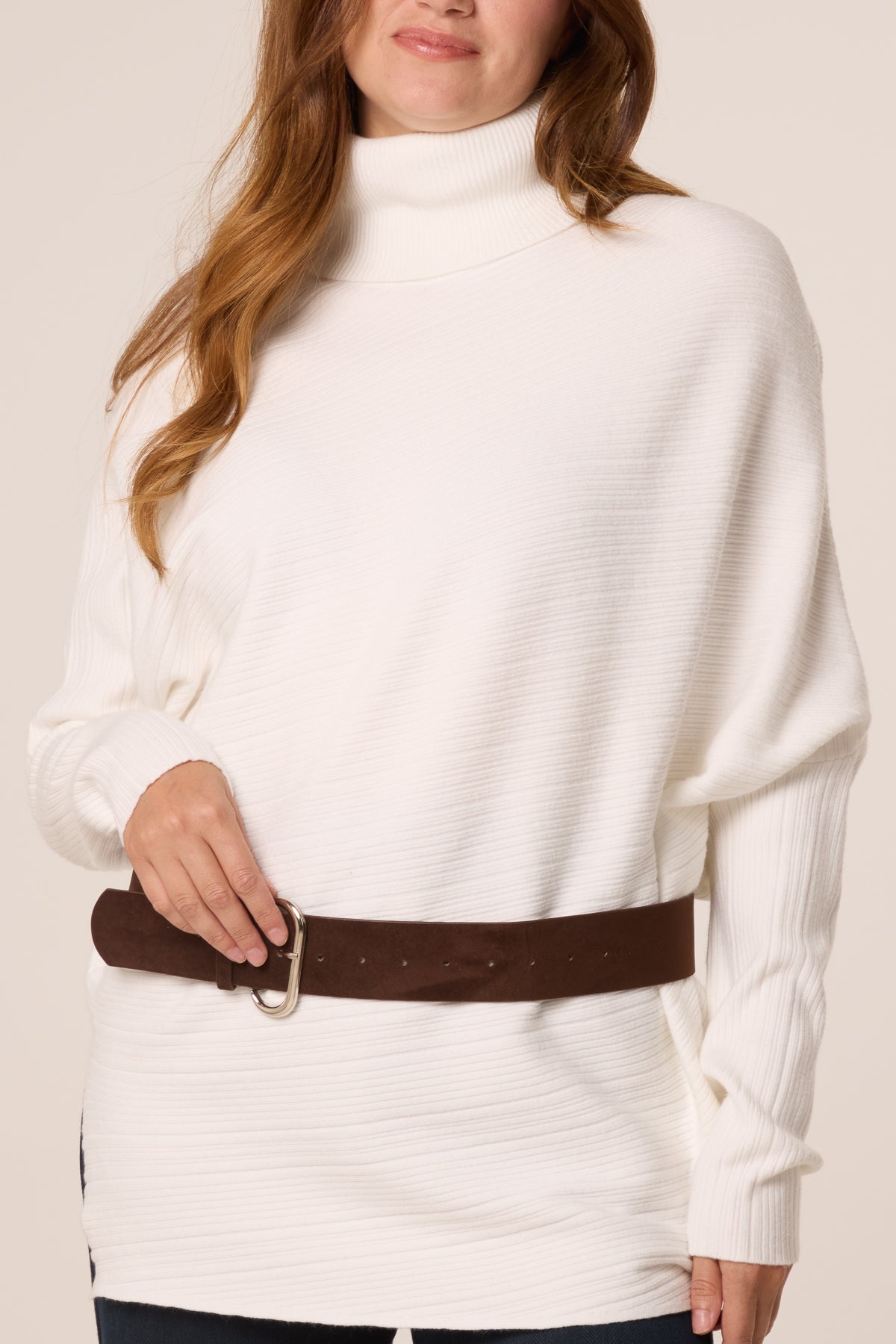 High Neck Belt Detail Knit Top