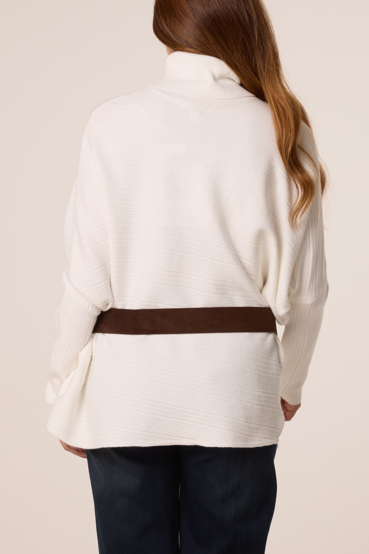 High Neck Belt Detail Knit Top