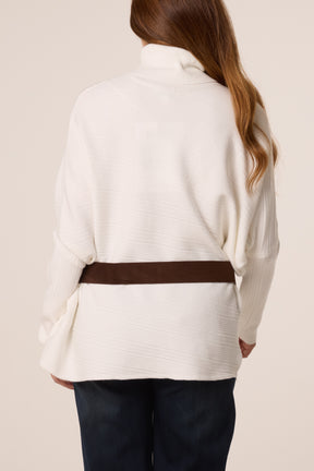 High Neck Belt Detail Knit Top