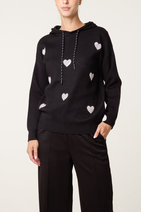 Embellished Heart Hooded Knit Jumper