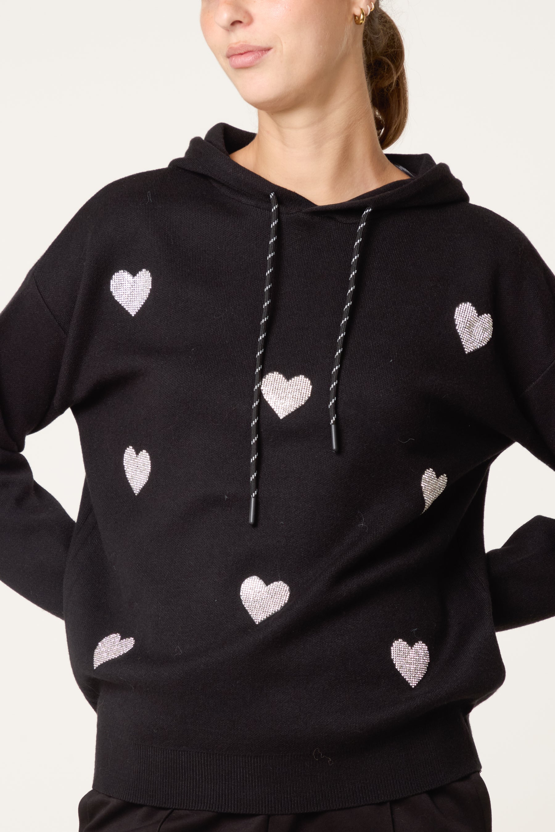 Embellished Heart Hooded Knit Jumper