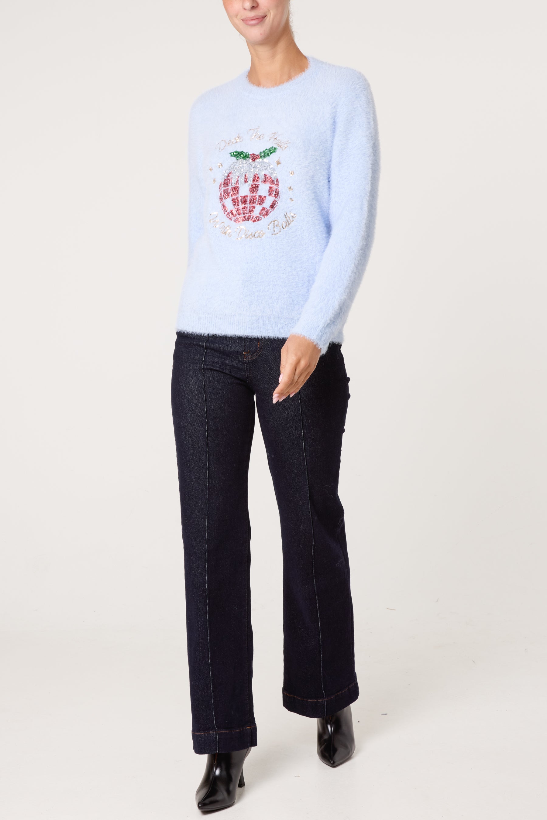 Sequin Xmas Disco-Pudding Fluffy Jumper