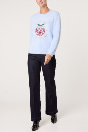 Sequin Xmas Disco-Pudding Fluffy Jumper