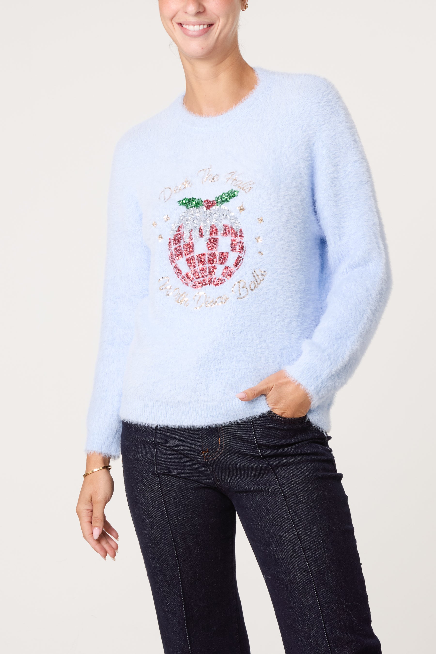 Sequin Xmas Disco-Pudding Fluffy Jumper