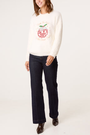 Sequin Xmas Disco-Pudding Fluffy Jumper