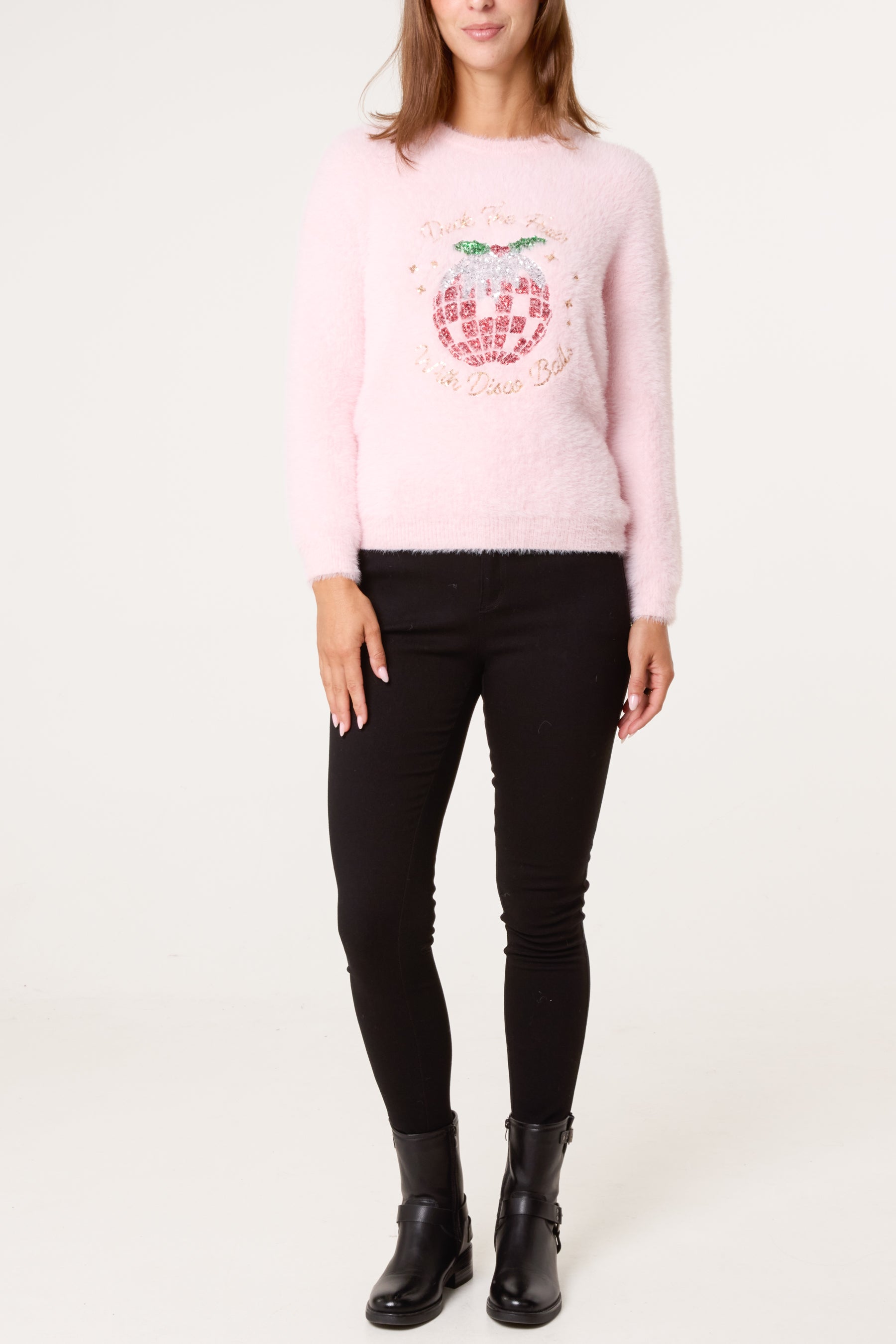 Sequin Xmas Disco-Pudding Fluffy Jumper