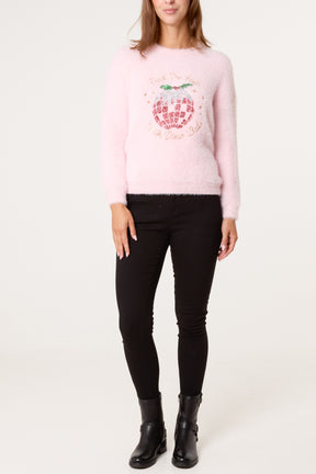 Sequin Xmas Disco-Pudding Fluffy Jumper