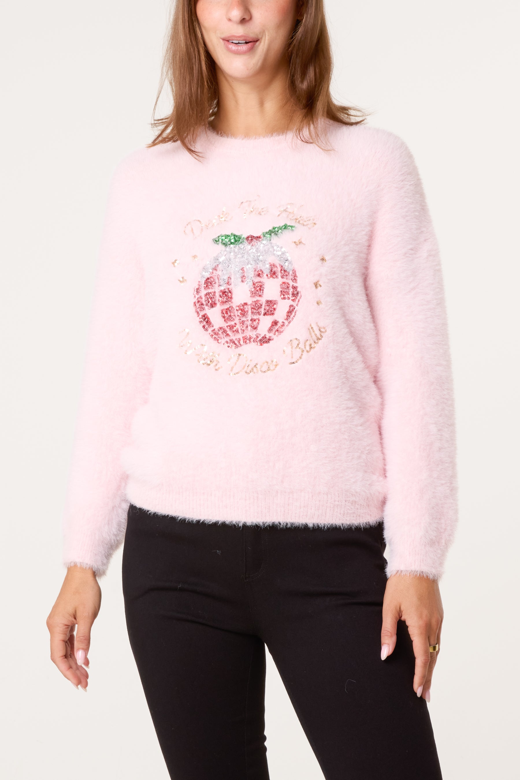Sequin Xmas Disco-Pudding Fluffy Jumper