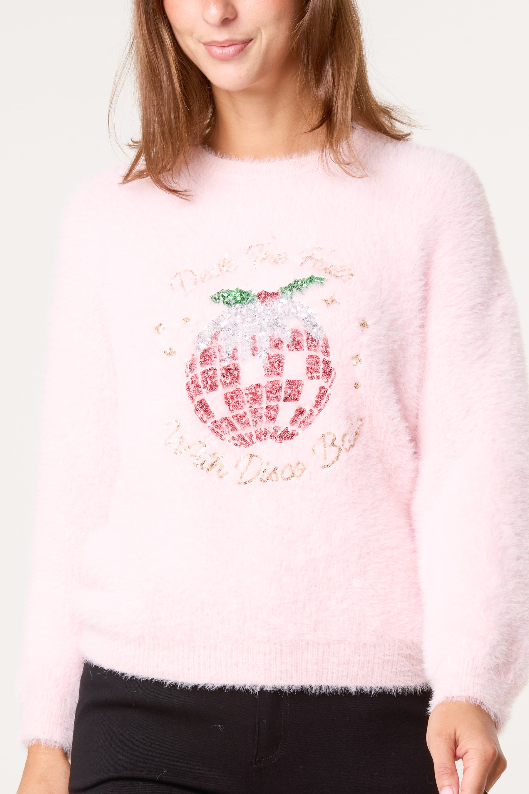 Sequin Xmas Disco-Pudding Fluffy Jumper