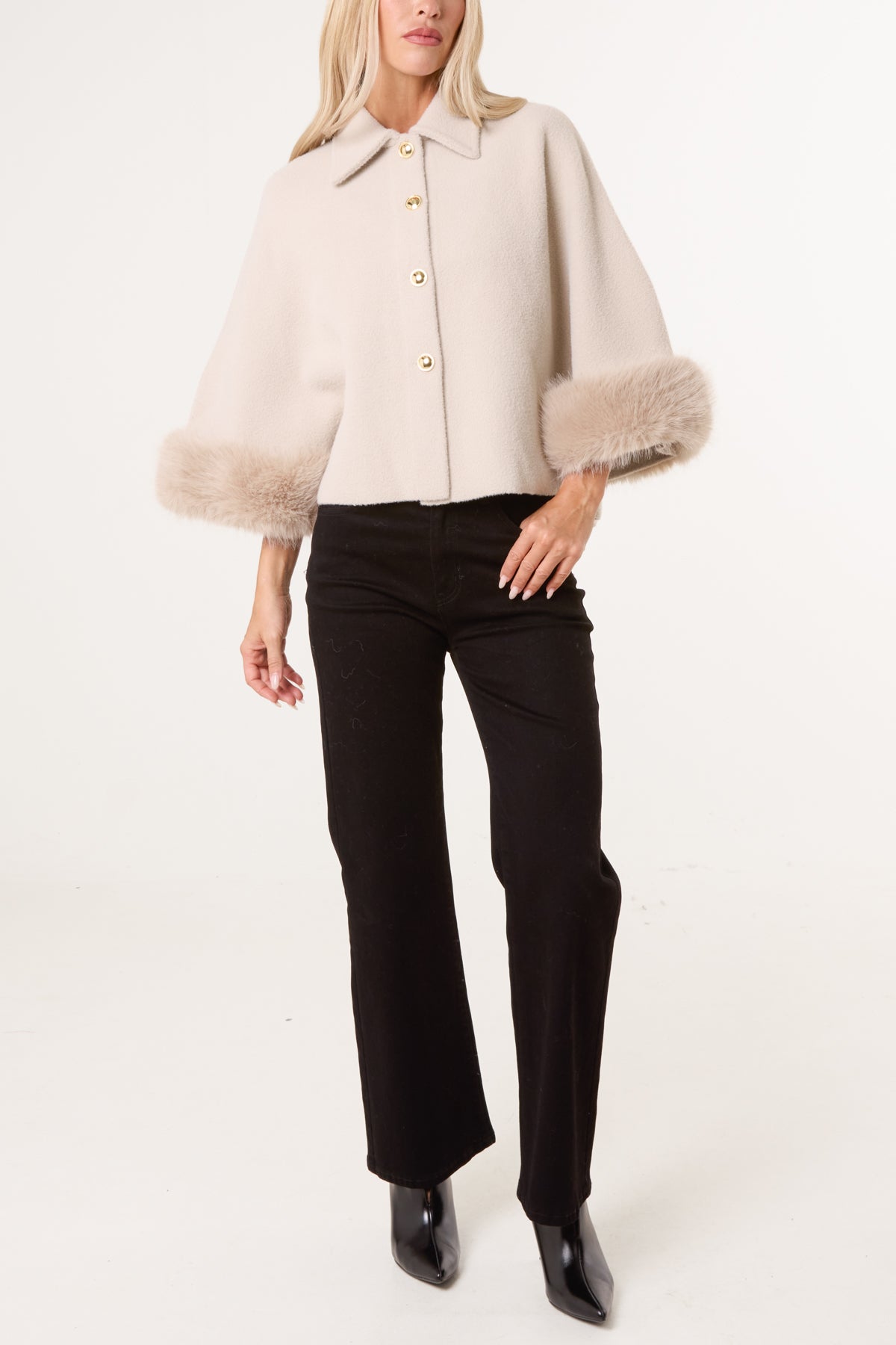 Golden Buttons Faux Fur Cape