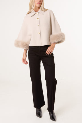 Golden Buttons Faux Fur Cape