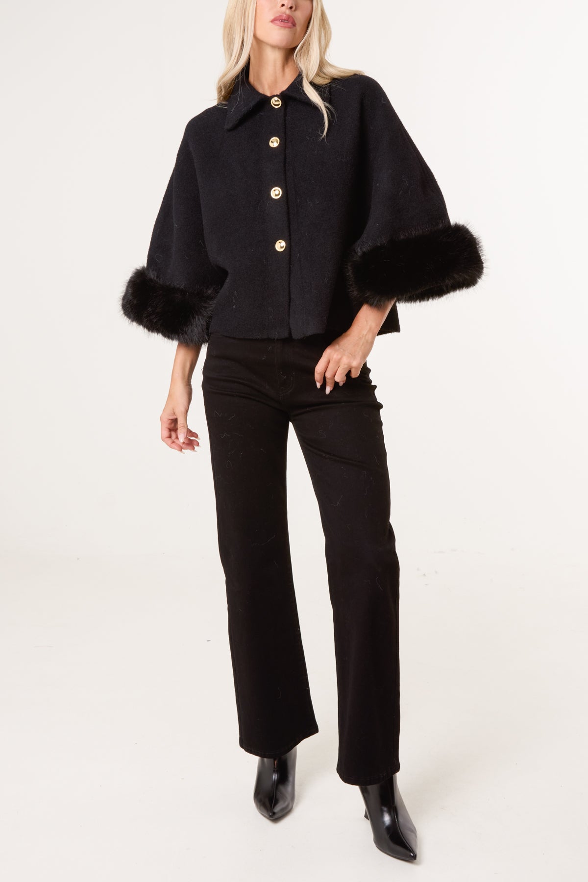 Golden Buttons Faux Fur Cape