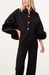 Golden Buttons Faux Fur Cape