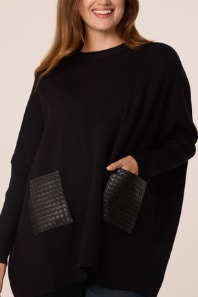 Textured PU Front Pockets Knit Jumper