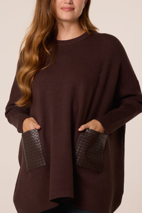 Textured PU Front Pockets Knit Jumper